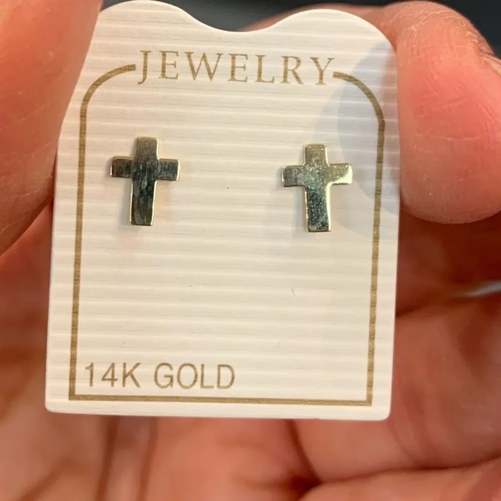 Tiny 14k Yellow Gold Cross Stud Earrings